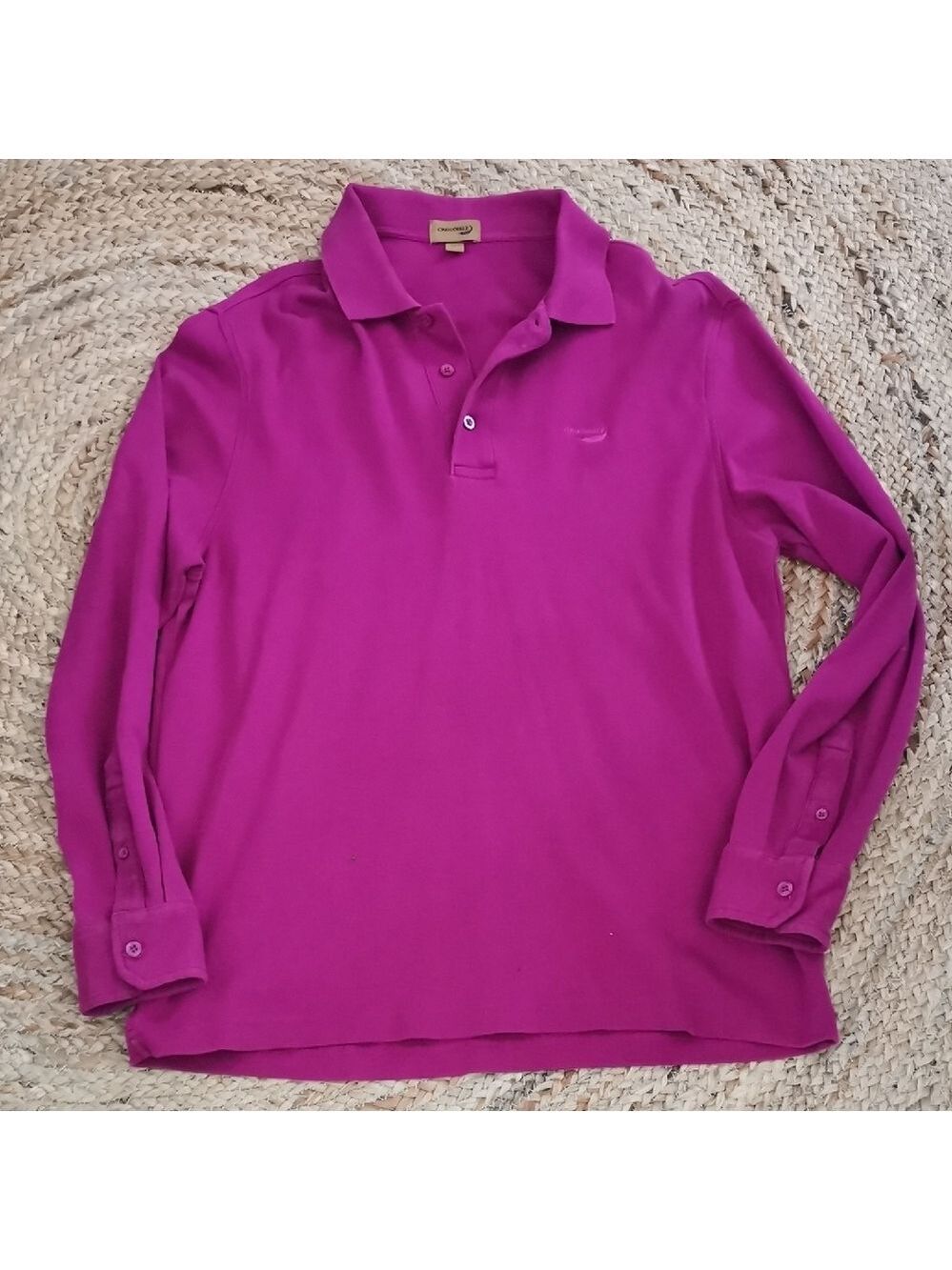 Vintage womens unisex sporty crocodile magenta long sleeve golf tee. Size XL
